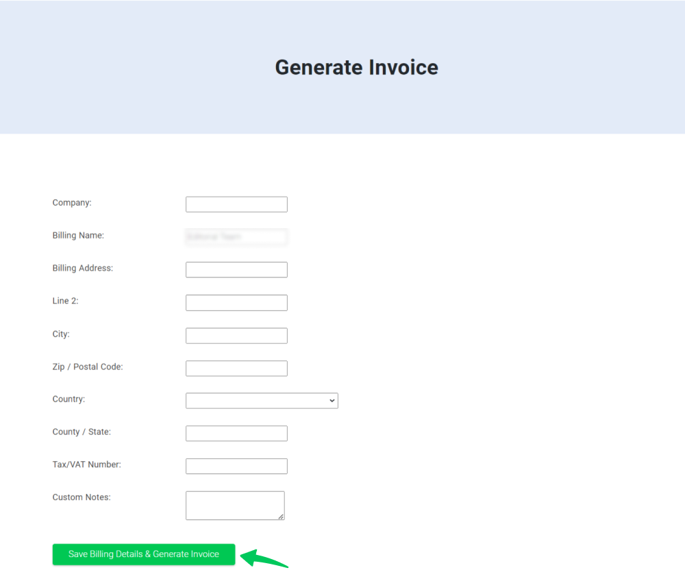 Save Billing Details and Generate Invoice