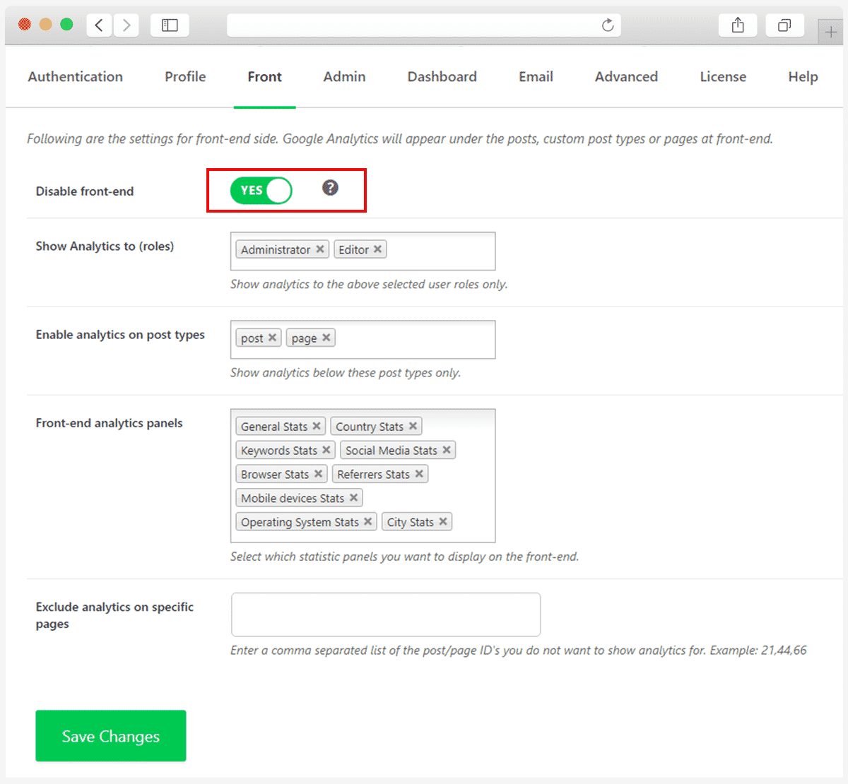 Enable and Disable the Analytics at FrontEnd Analytify