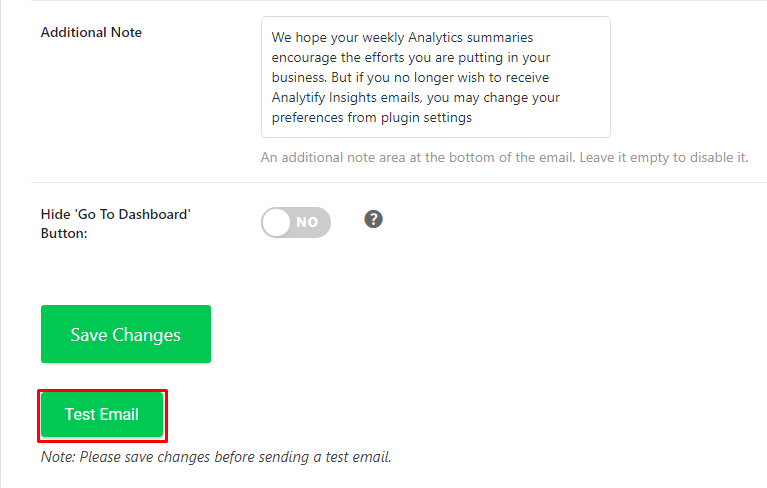 analytify test email settings