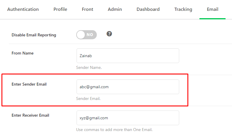 enter sender email settings 1