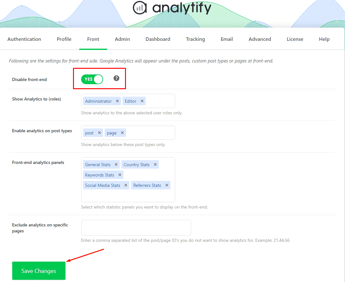 front-end analytics in analytify