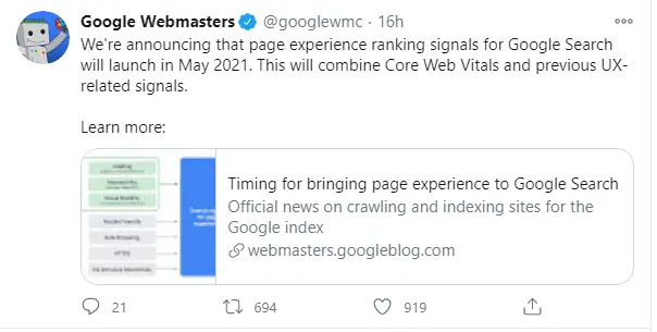 Core Web Vitals Becoming Ranking Signals in May 2021 Update