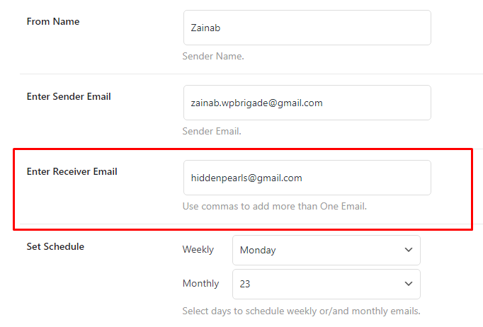 analytify receiver email setting