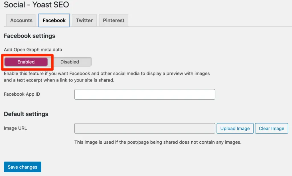 enable Facebook setting from yoast
