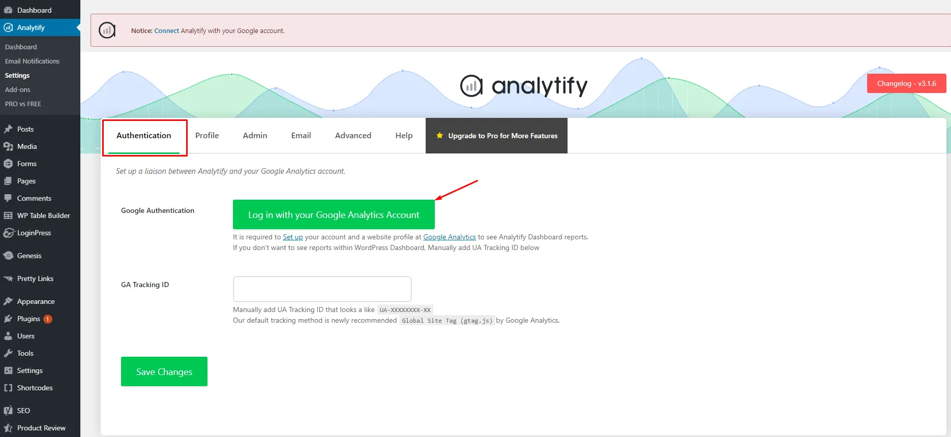 how to integrate google analytics with analytify