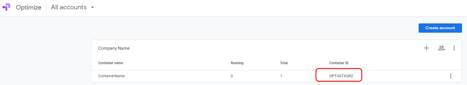 Google Optimize Container ID