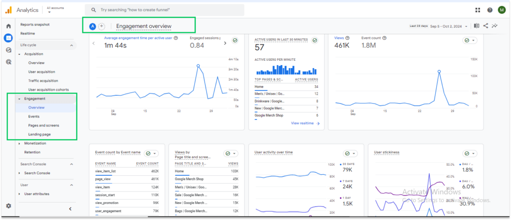 Engagement report of GA4 (Google Analytics for Beginners)