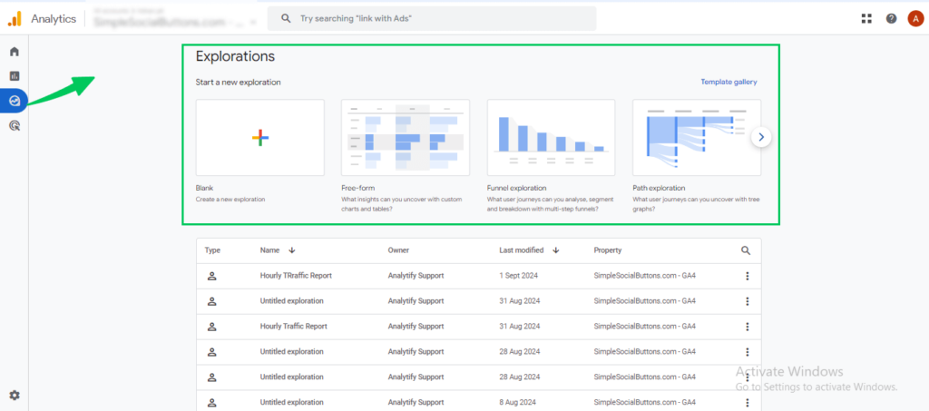 Exploration reports section of GA4 (Google Analytics for Beginners)