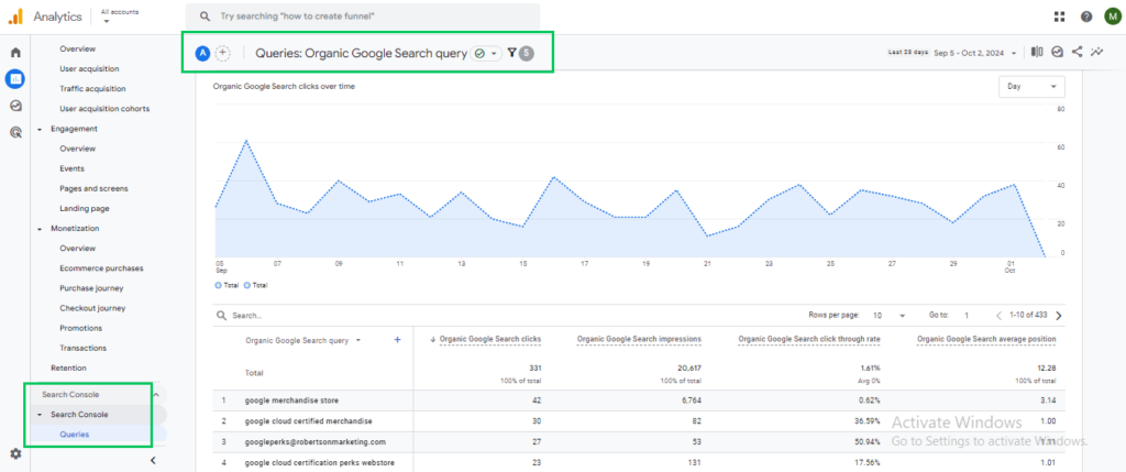 GA4 Search Console report (Google Analytics for Beginners)