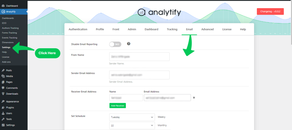 Analytify Email Notification adoon setup