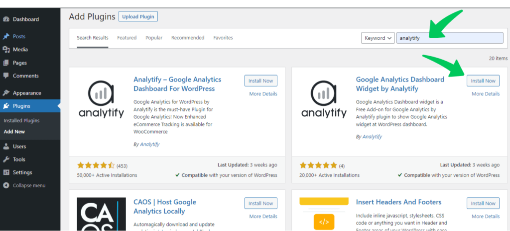 Download analytify dashboard widget free addon