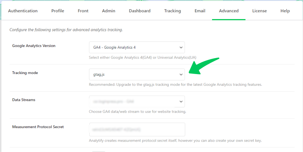 Tracking mode (gtag.js)