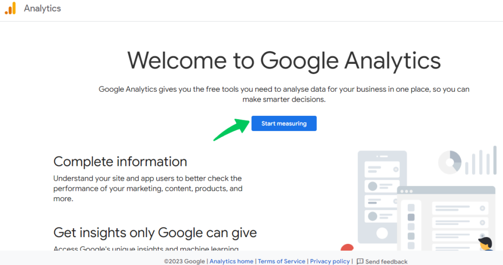 start measuring analytics on Google Analytics