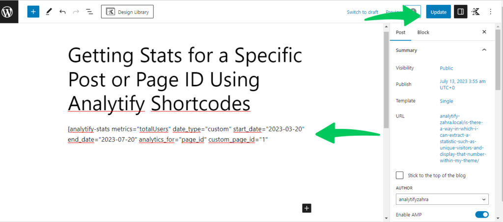 Google Analytics Stats for specific Page or Post