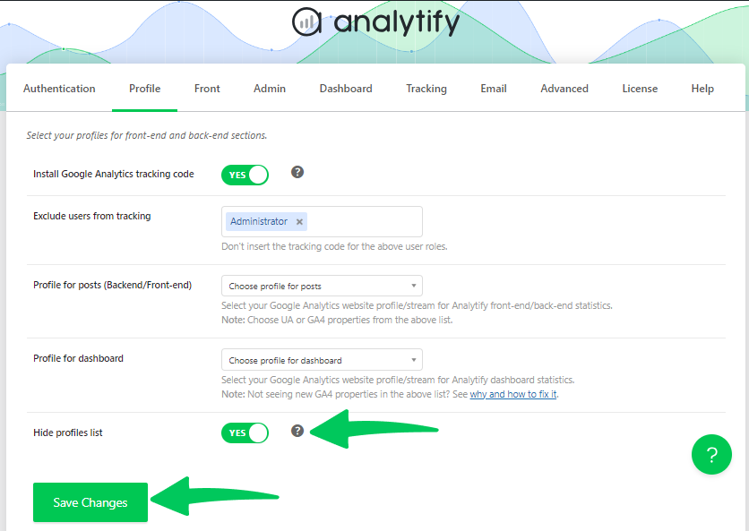 Hide Analytify google analytics profile
