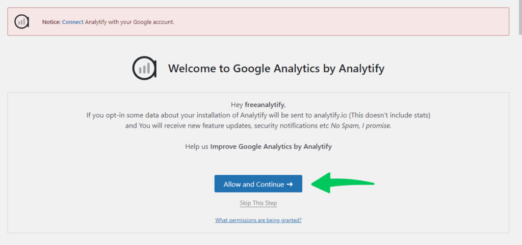 allow analytify to integrate to Google Analytics