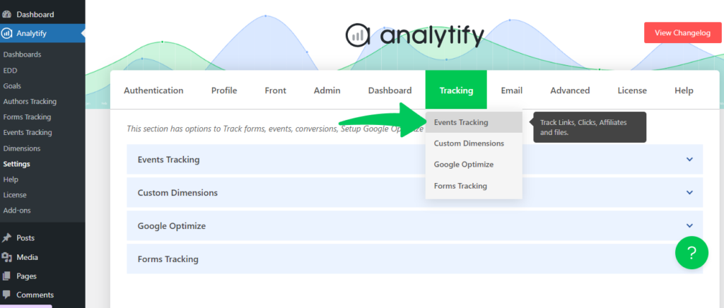 analytify Tracking events