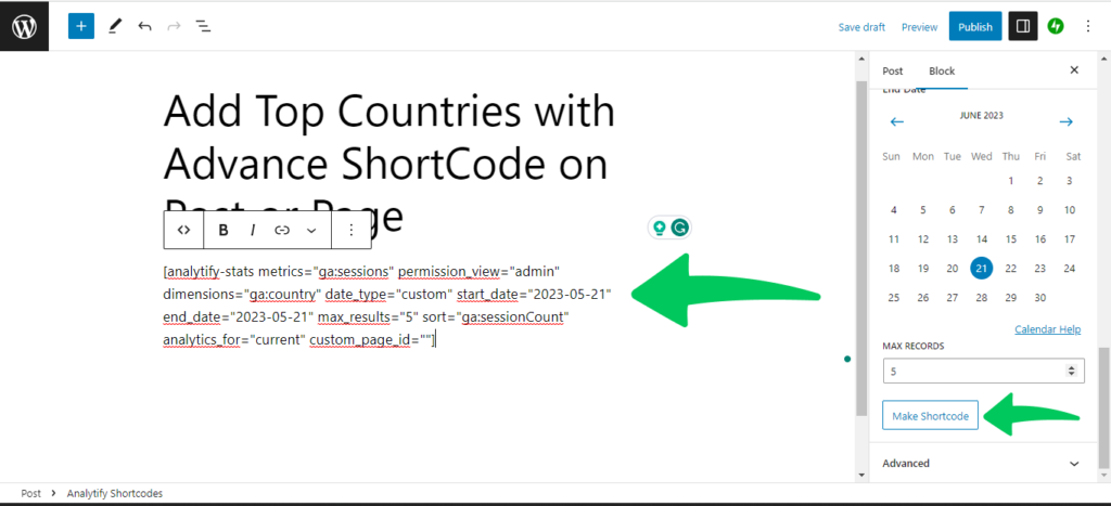make shortcode