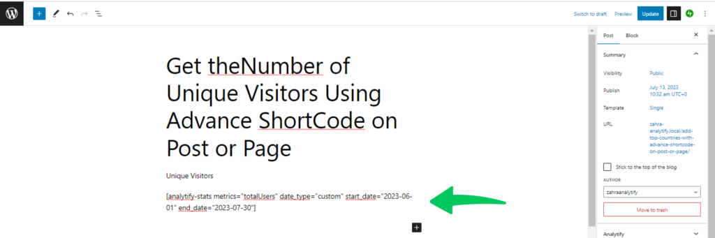 unique visitors shortcode