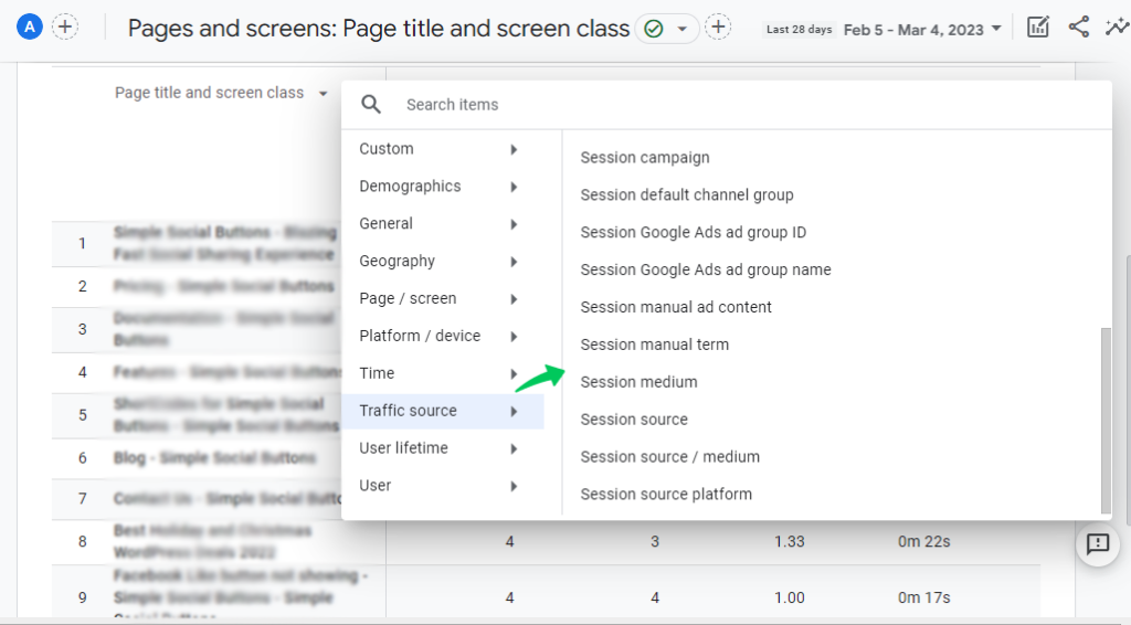 Session Medium Traffic source