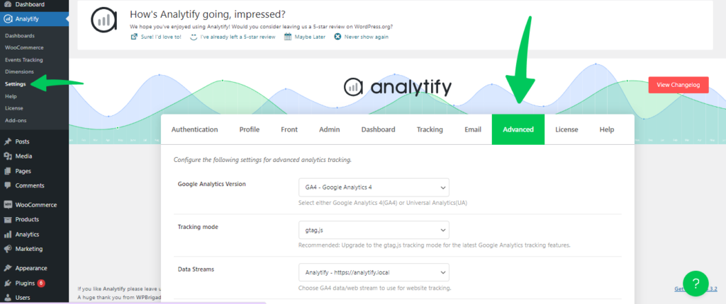 analytify advance tab