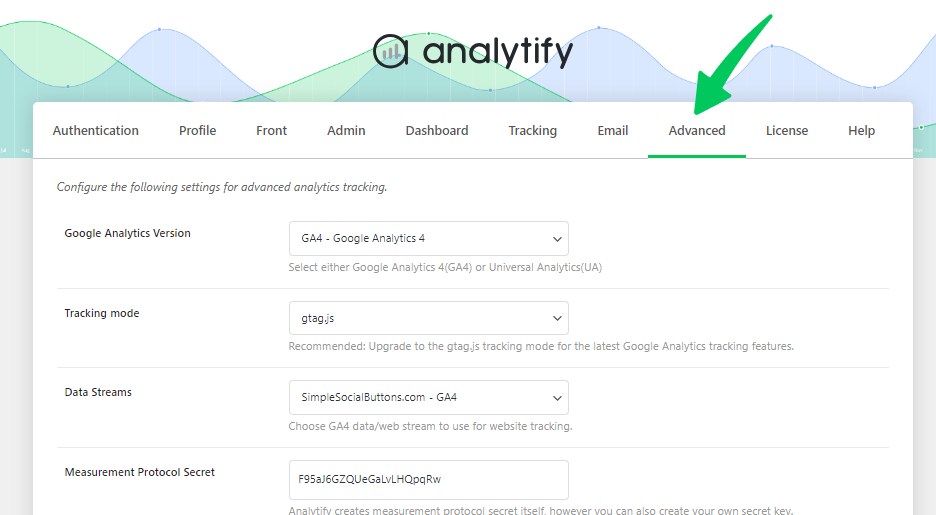analytify advanced tab