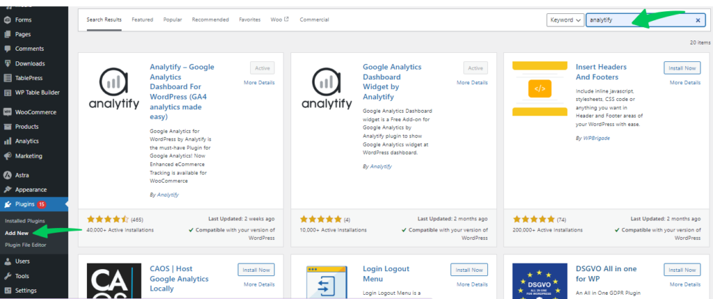 download Google Analytics plugin for WordPress