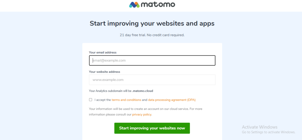 Matomo dashboard