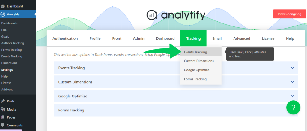 Event tracking settings 