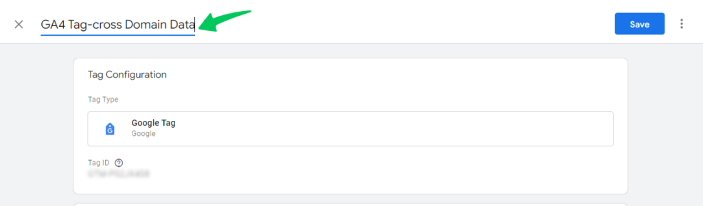 rename the tag GA4 cross domain tracking