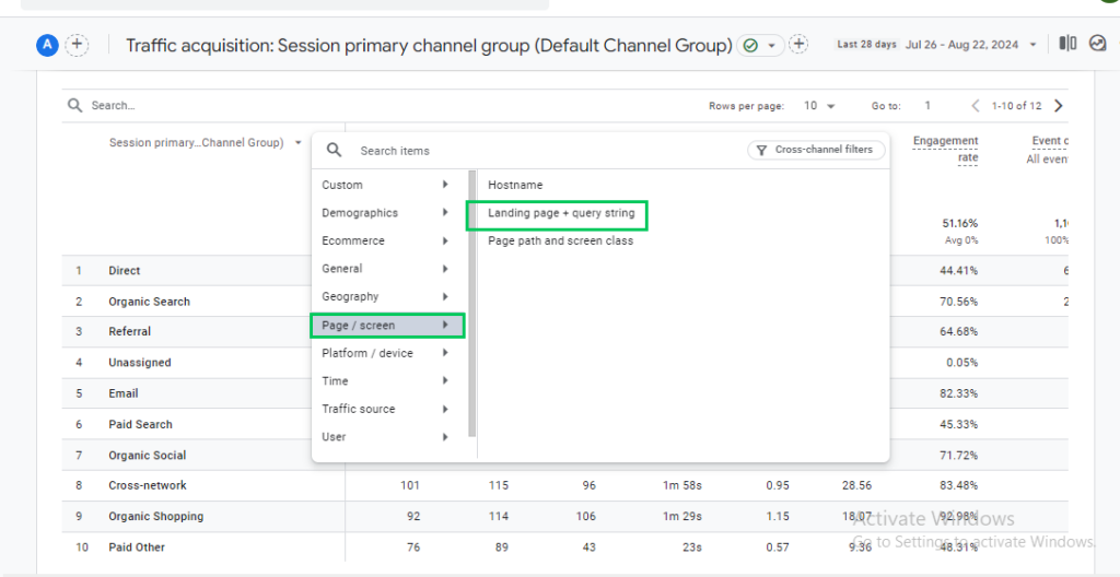 Landing page + Query string under page/screen report in GA4