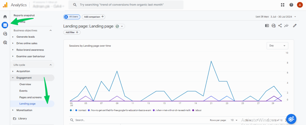 Landing page direct navigation 