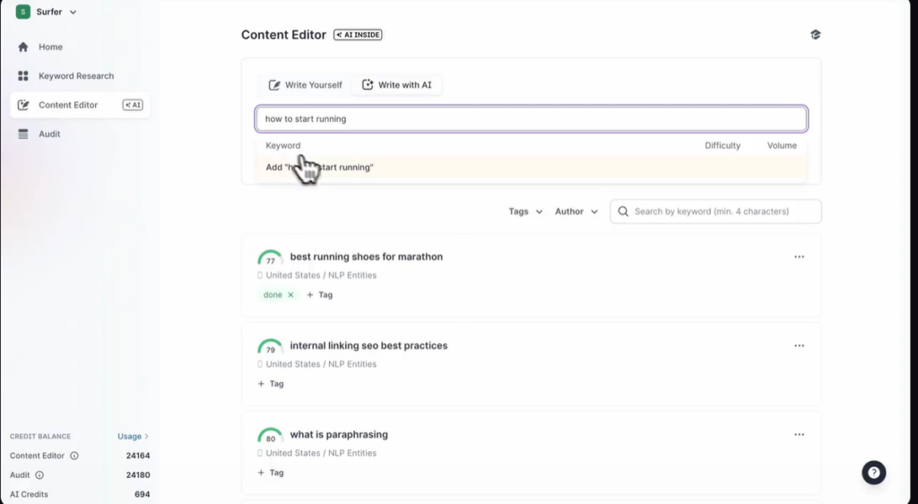 SurferSEO Content audit tool