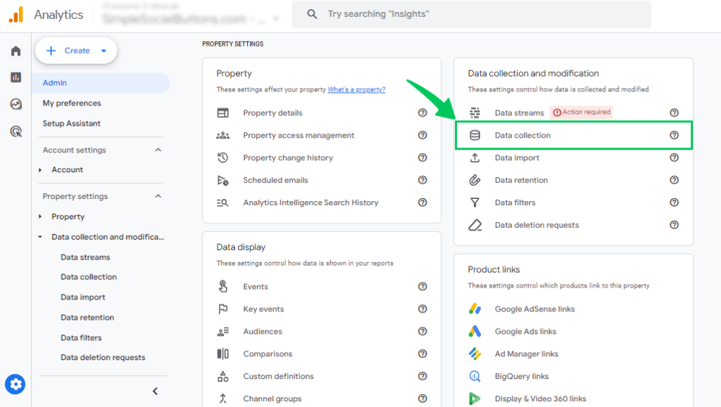 Choose the data collection tab (Google Analytics Audit)