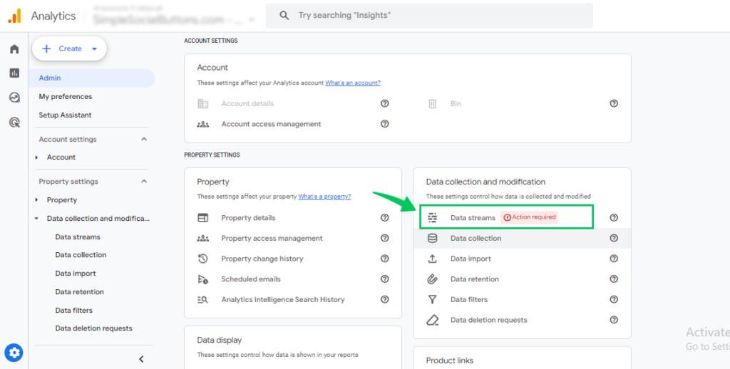 Select the Data stream tab (Google Analytics Audit)