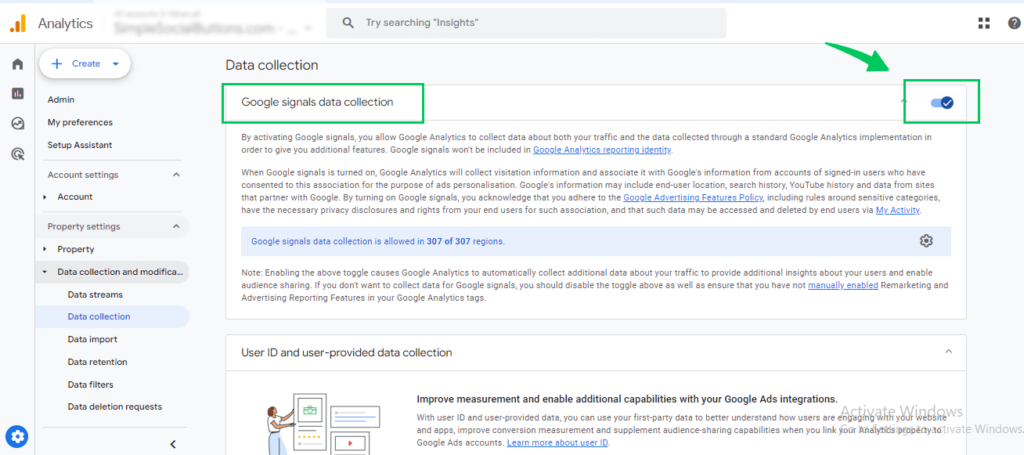 Switch the Toggle on (Google Analytics Audit)