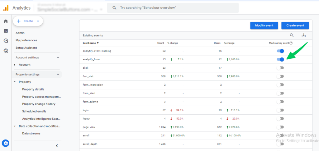 Enable event as key event (Google Analytics Audit)