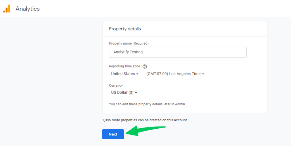 Add Google Analytics property details