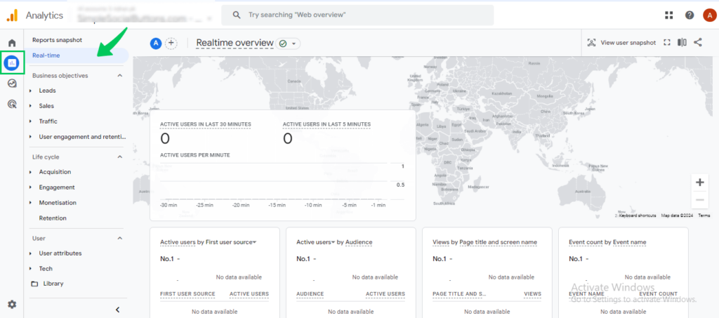 View the real time report (Google Analytics Audit)