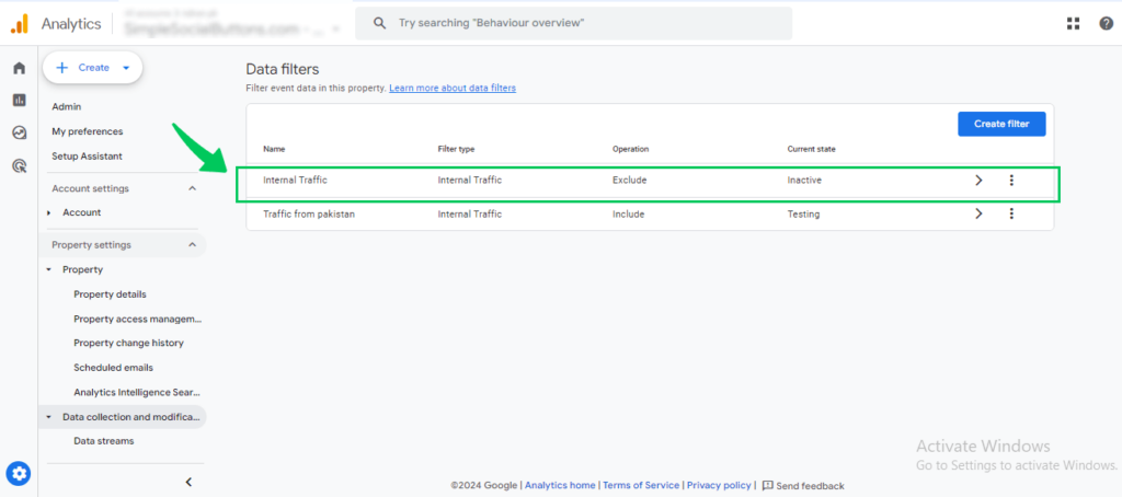 Choose the data filter (Google Analytics Audit)