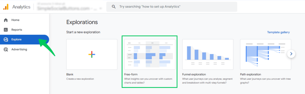 Click on the exploration section in GA4 