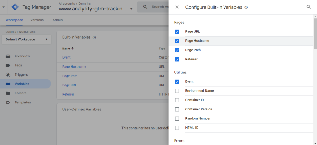 GTM variable for side tracking 