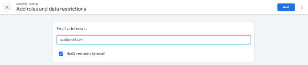 Add email to give GA4 access level to users