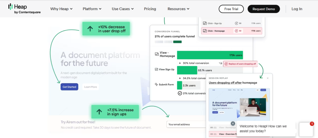 Heap user behavior analytics tool