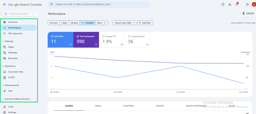 Reports of Google Search Console