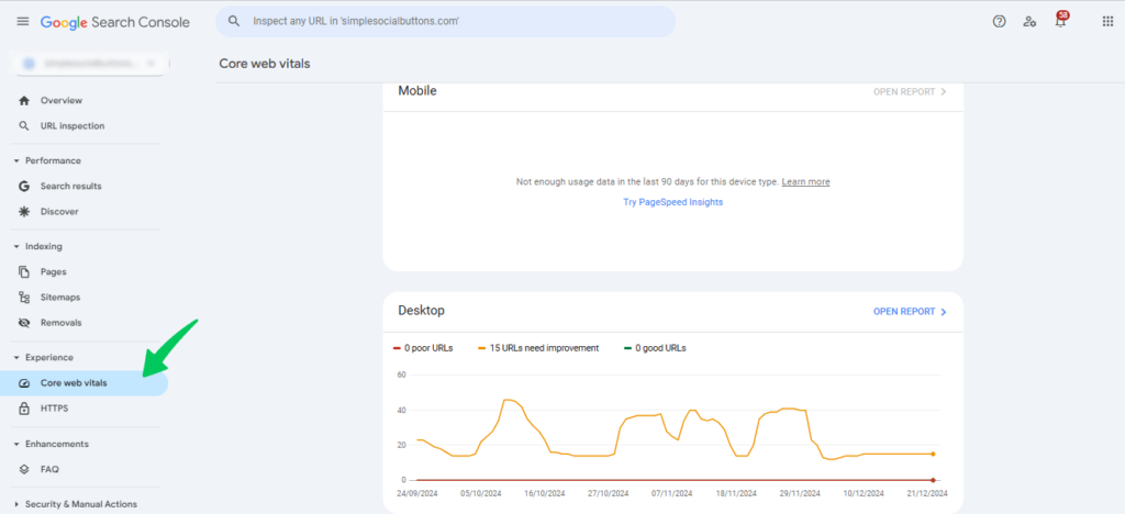 Core Web Vitals Report under Google Search Console