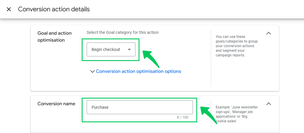 Enter the  Goal and conversion name