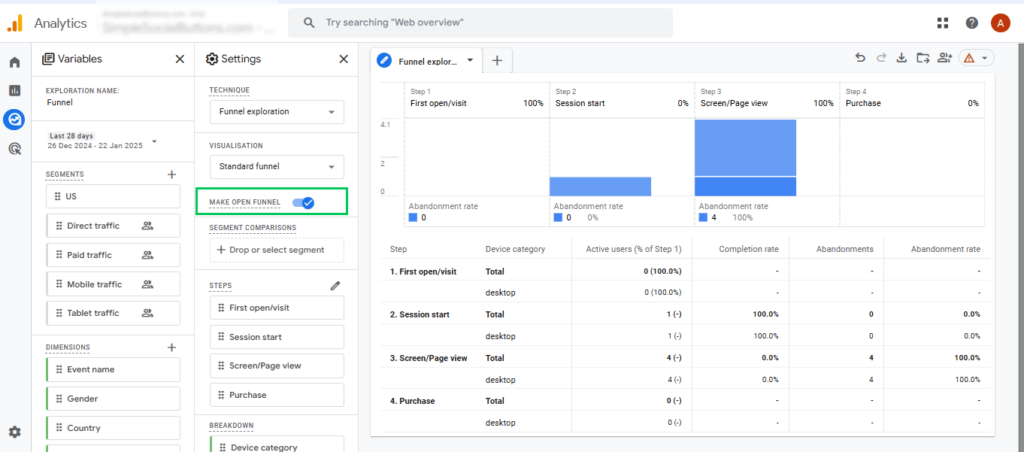 Open funnel in GA4 