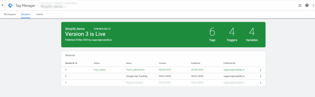 Version control in GTM 