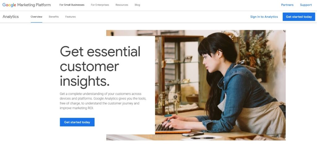 Google Analytics website main page